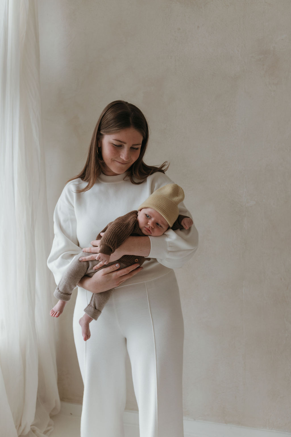 Hvid Beanie Light Yellow | Newborn (0-6m) - Afbeelding 2